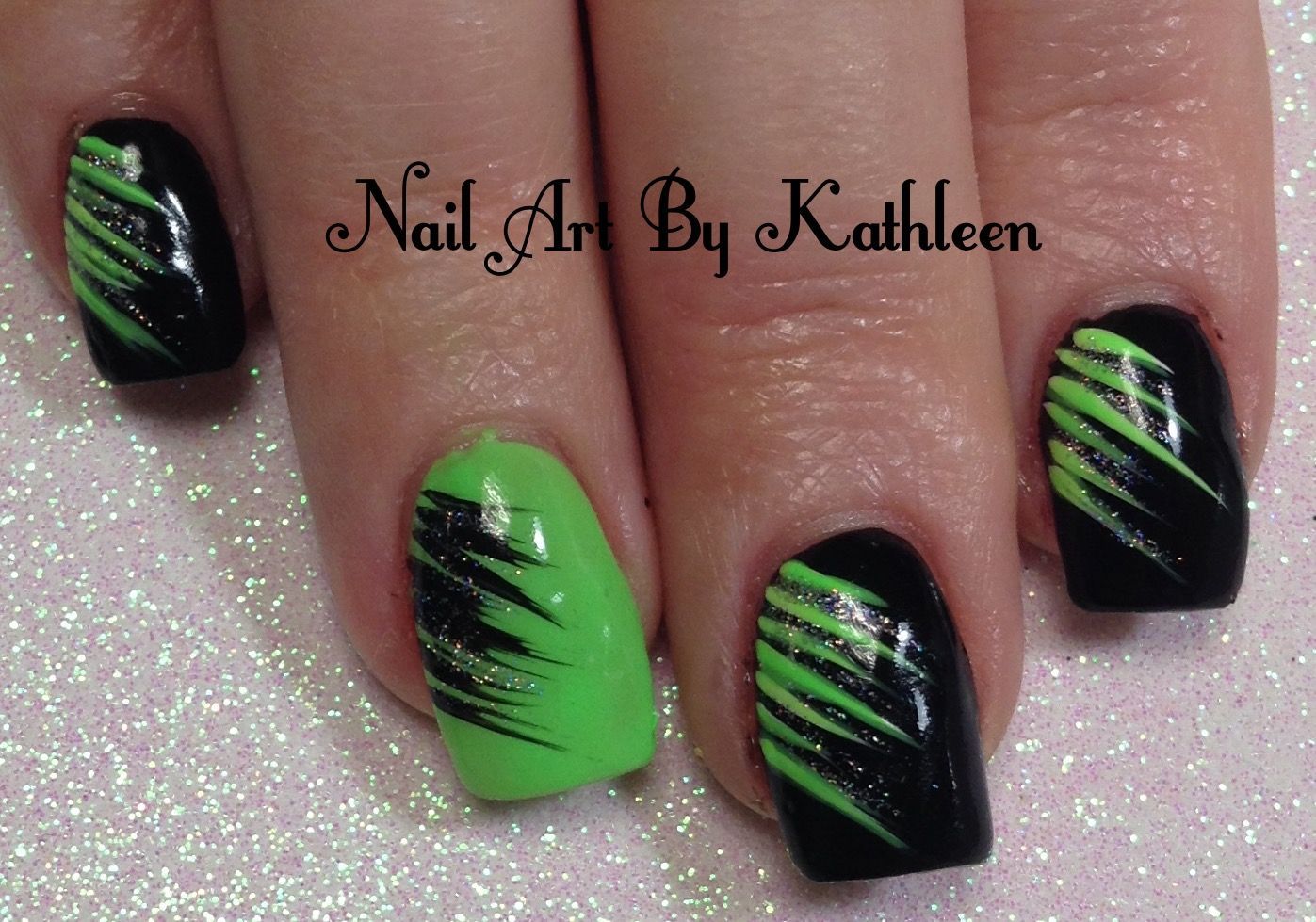 Neon Green And Black Nail Art Nails Nailart Naildesign Nailpolish Notd Nailartbykathleen Green Black N Neon Green Nails Green Nails Green Nail Designs