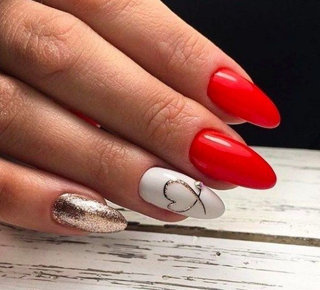 50 Cute Red Nails Art For Your Valentines Day Gelove Nehty Akrylove Nehty Nehty