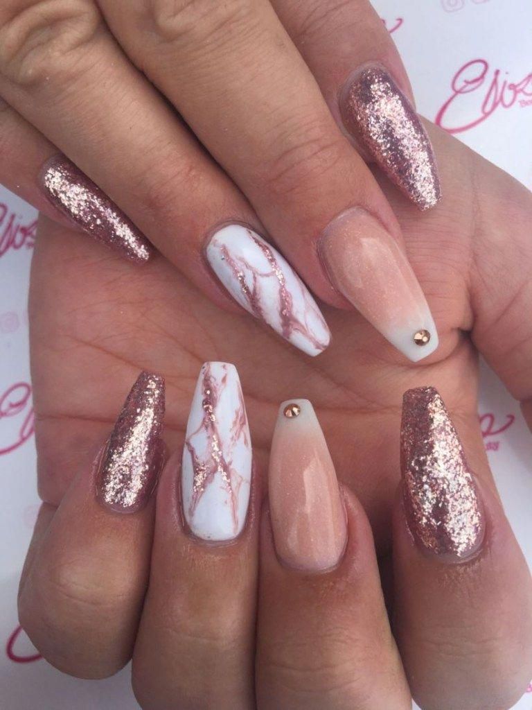 Beautiful Acrylic Nail Designs Ideas 10 Acrylicnaildesigns Rose Gold Nails Glitter Gold Glitter Nails Coffin Nails Designs