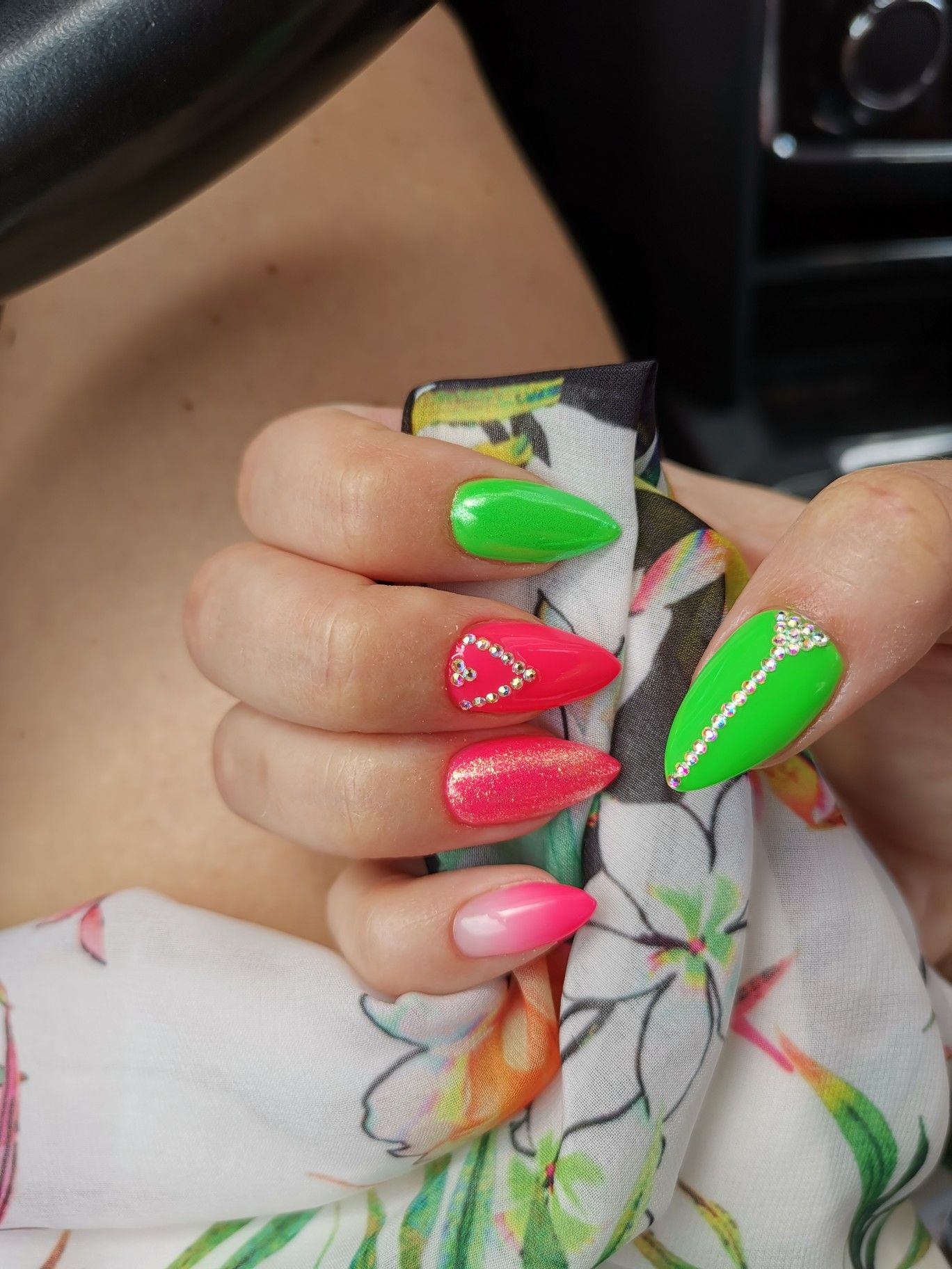 Green Pink Nails
