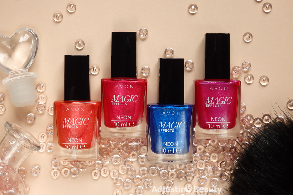 Review Avon Magic Effects Neon Nail Polishes Striking Pink Red Shock Orange Blaze Electric Blue Adjusting Beauty