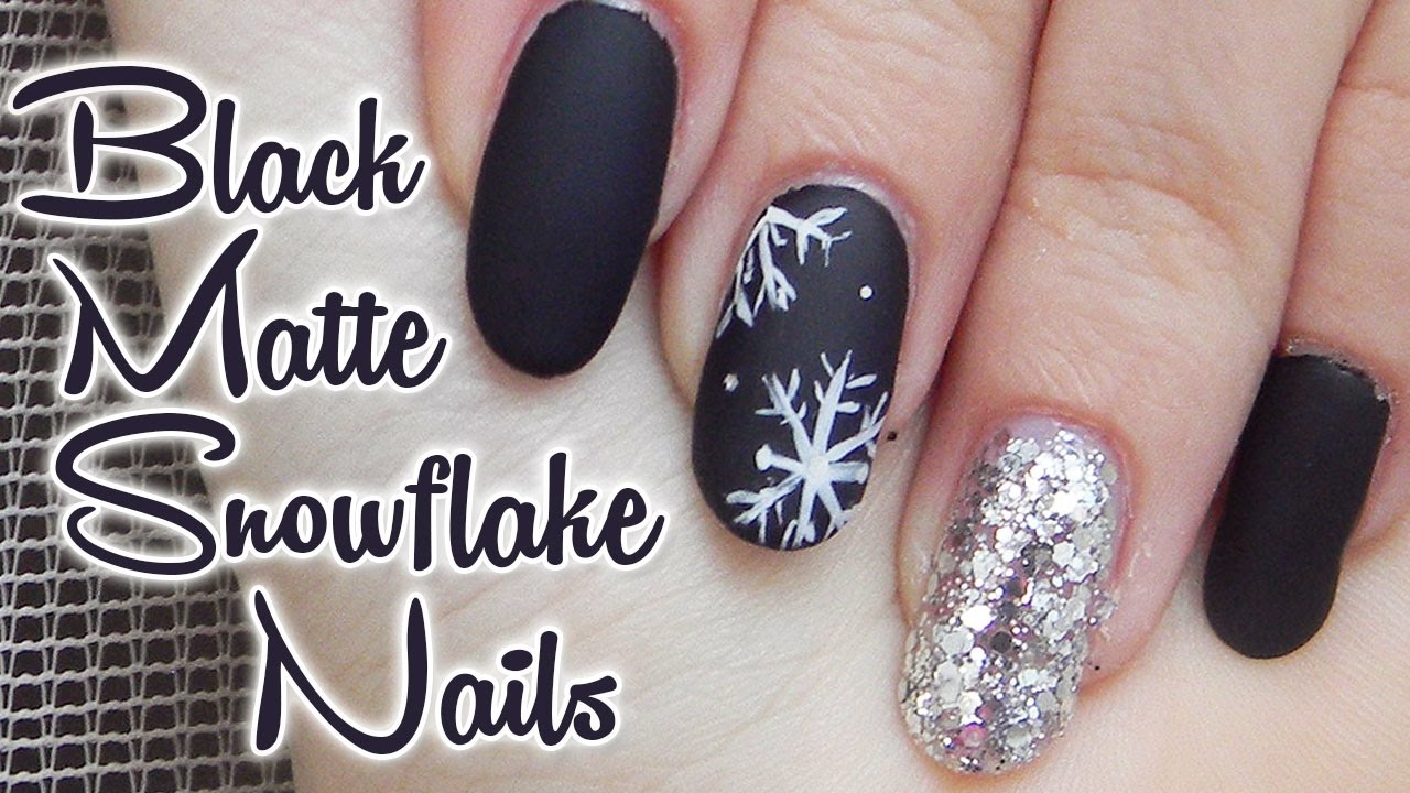 Matne Cierne Nechty S Vlockami Matte Black Nails With Snowflakes Youtube