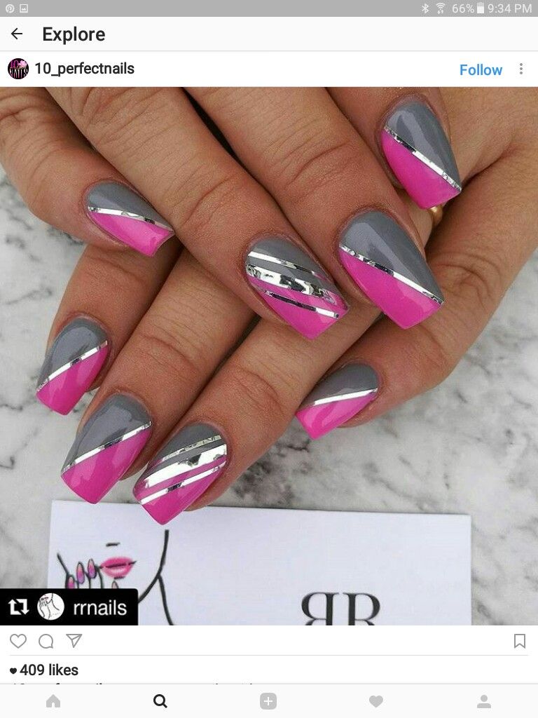 Grey And Pink Nails Gelove Nehty Design Nehtu Nehet