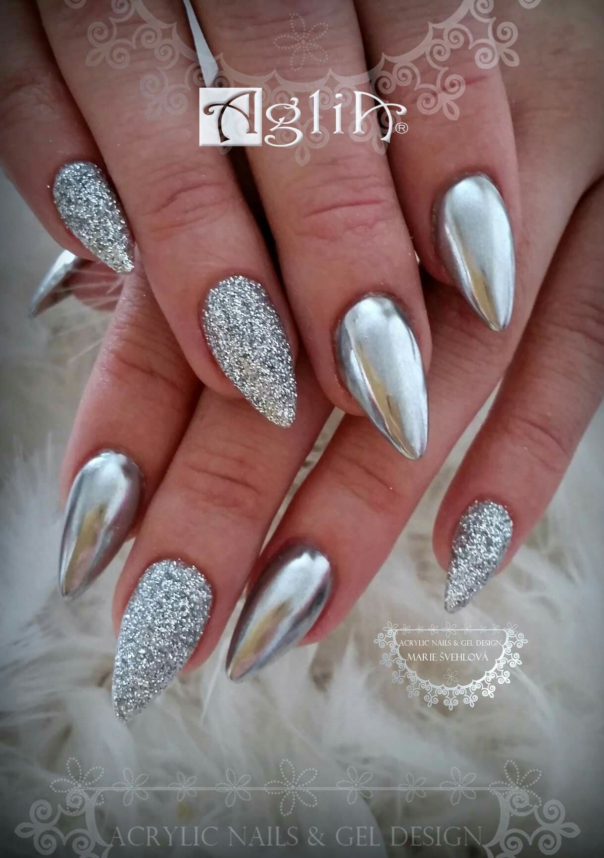 Acrylic Nails Gel Design Silver Nails Silver Chrome Gelove Nehty Nehty Vzory Pro Zdobeni Nehtu