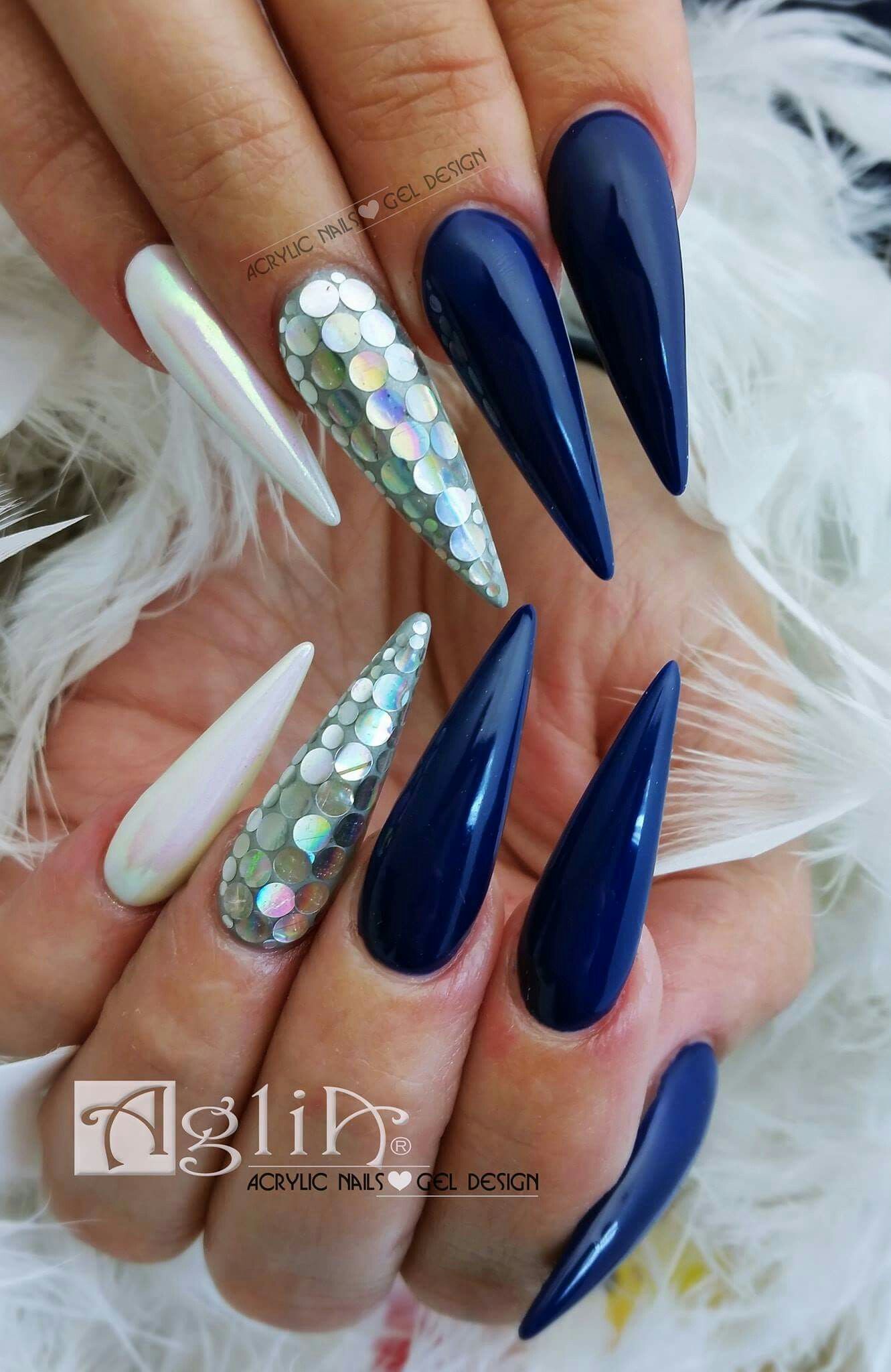 Acrylic Nails Gel Design Long Blue Nails Nehty
