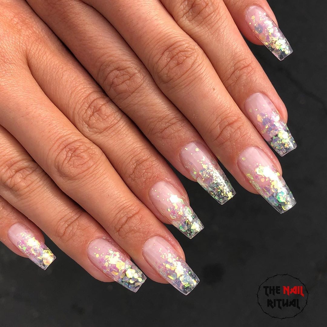 Mermaid Tips Nailpro Nailsofinstagram Nailswag Nailsoftheday Gelnails Clear Glitter Nails Holographic Nails Acrylic Sparkle Acrylic Nails