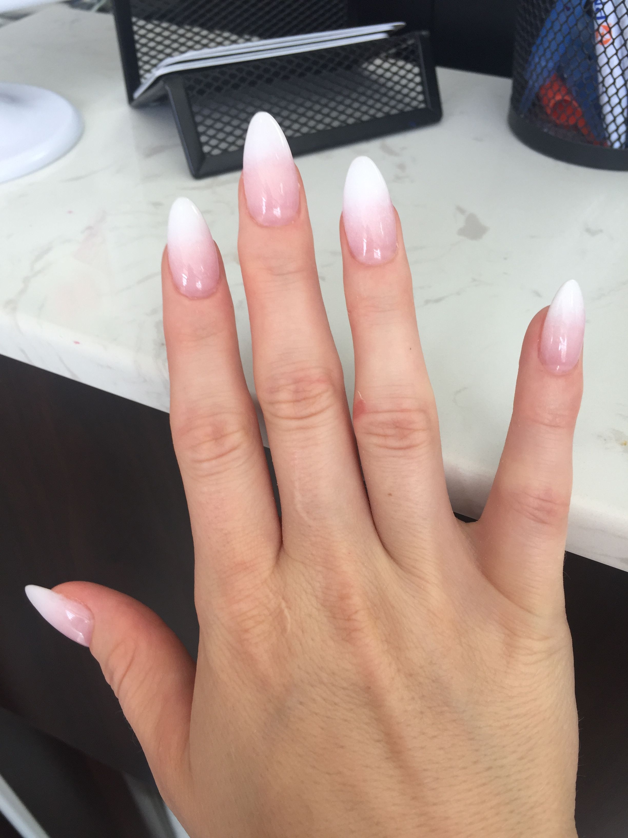 French Ombre Almond Shaped Faded Nails French Fade Nails Ombre Acrylic Nails