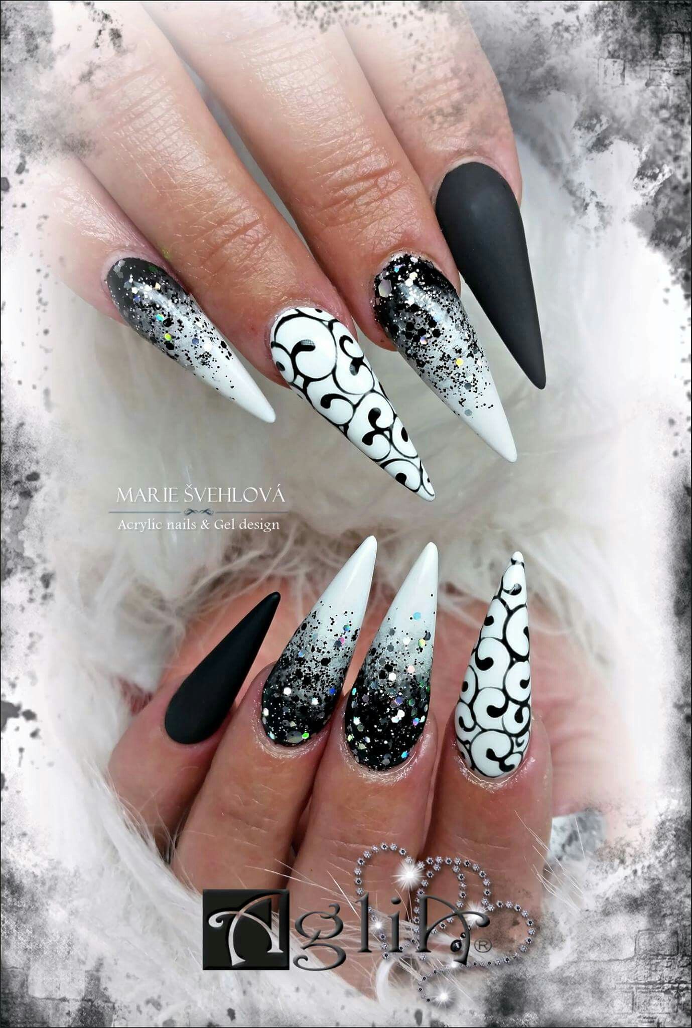 Acrylic Nails Gel Design Black White Nails Black Nail Designs White Nail Art White Nails