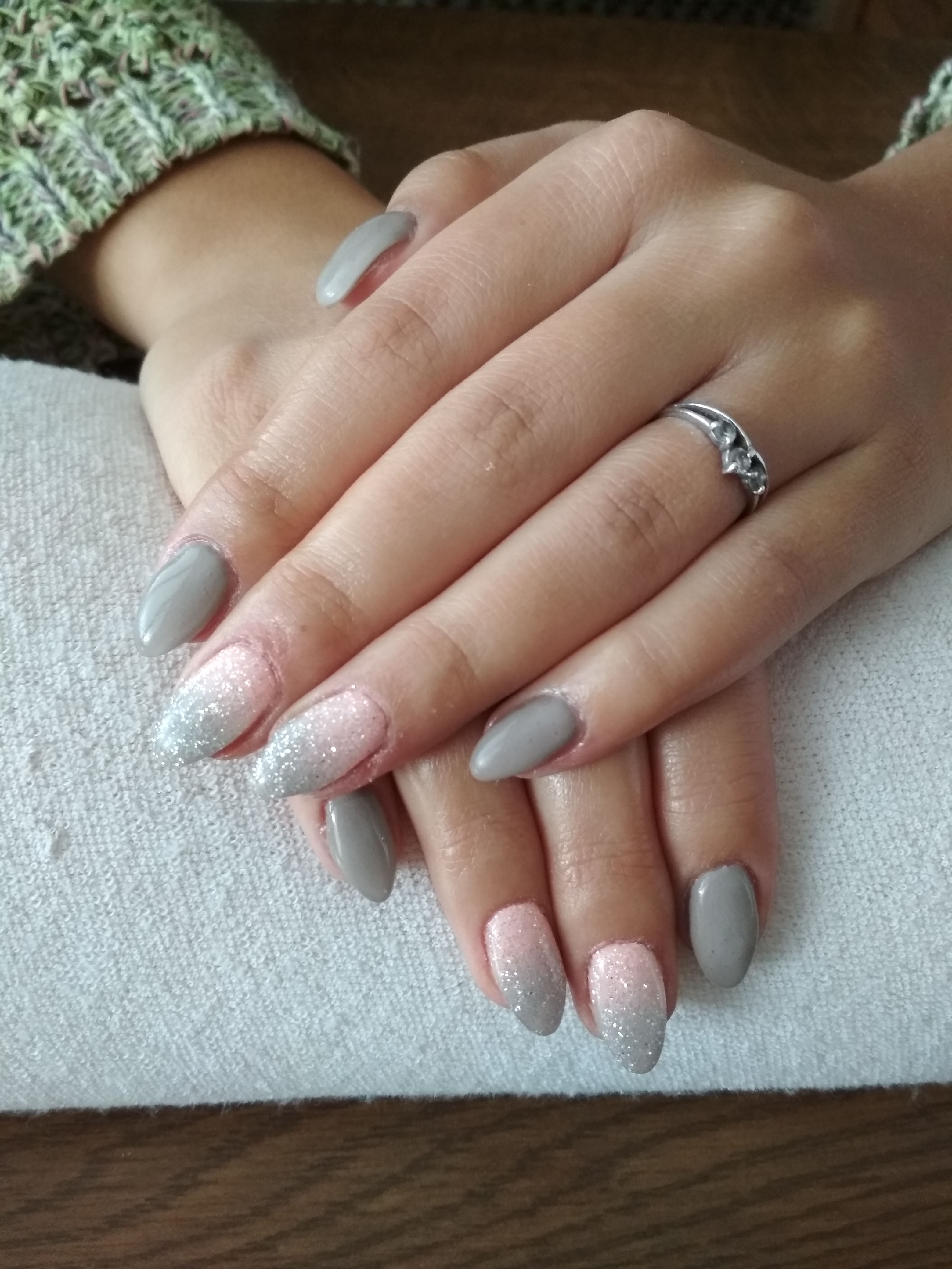 Grey Gel Grey Pink Ombre White Glitter White Glitter Nails Pink Ombre
