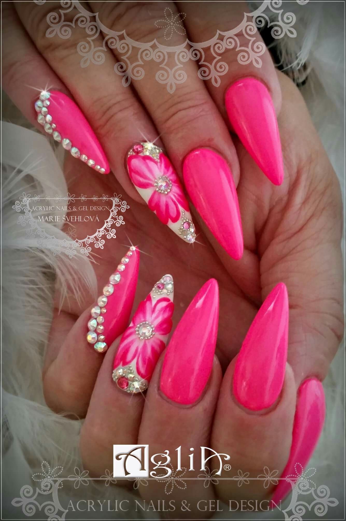 Acrylic Nails Gel Design Pink Nails Neon Pink Neon Pink Nails Pink Acrylic Nails Pink Nail Designs