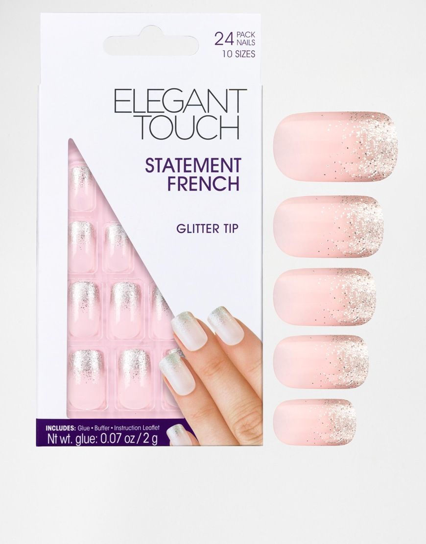 Image 1 Elegant Touch Statement French Faux Ongles A Bout Paillete