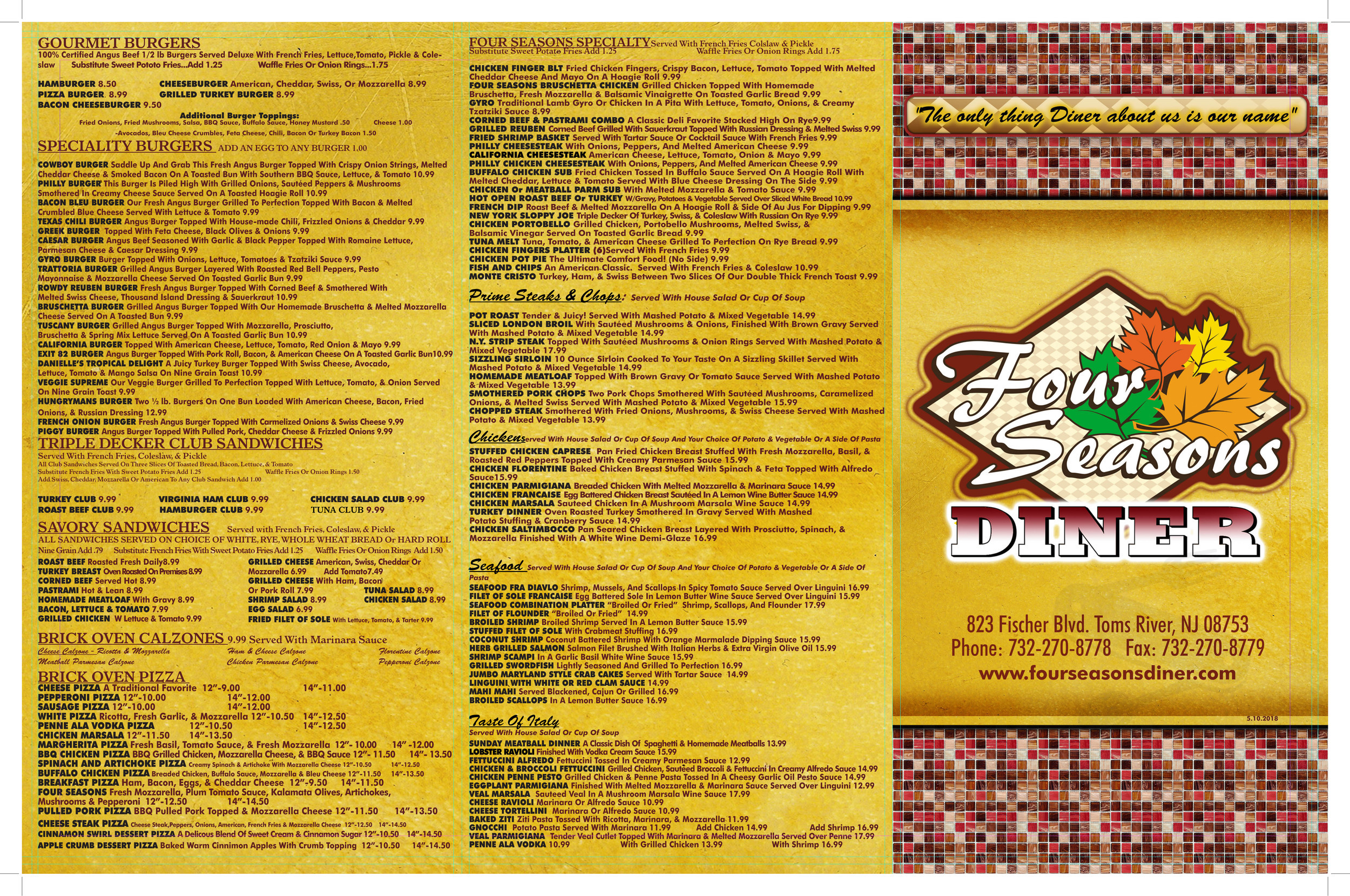 Four Seasons Diner Menu In Toms River New Jersey Usa