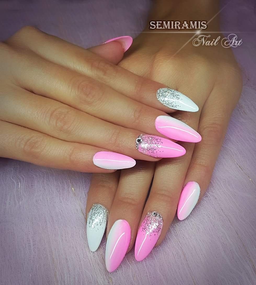 White Pink Ombre Nails Design Nehtu Gelove Nehty Akrylove Nehty