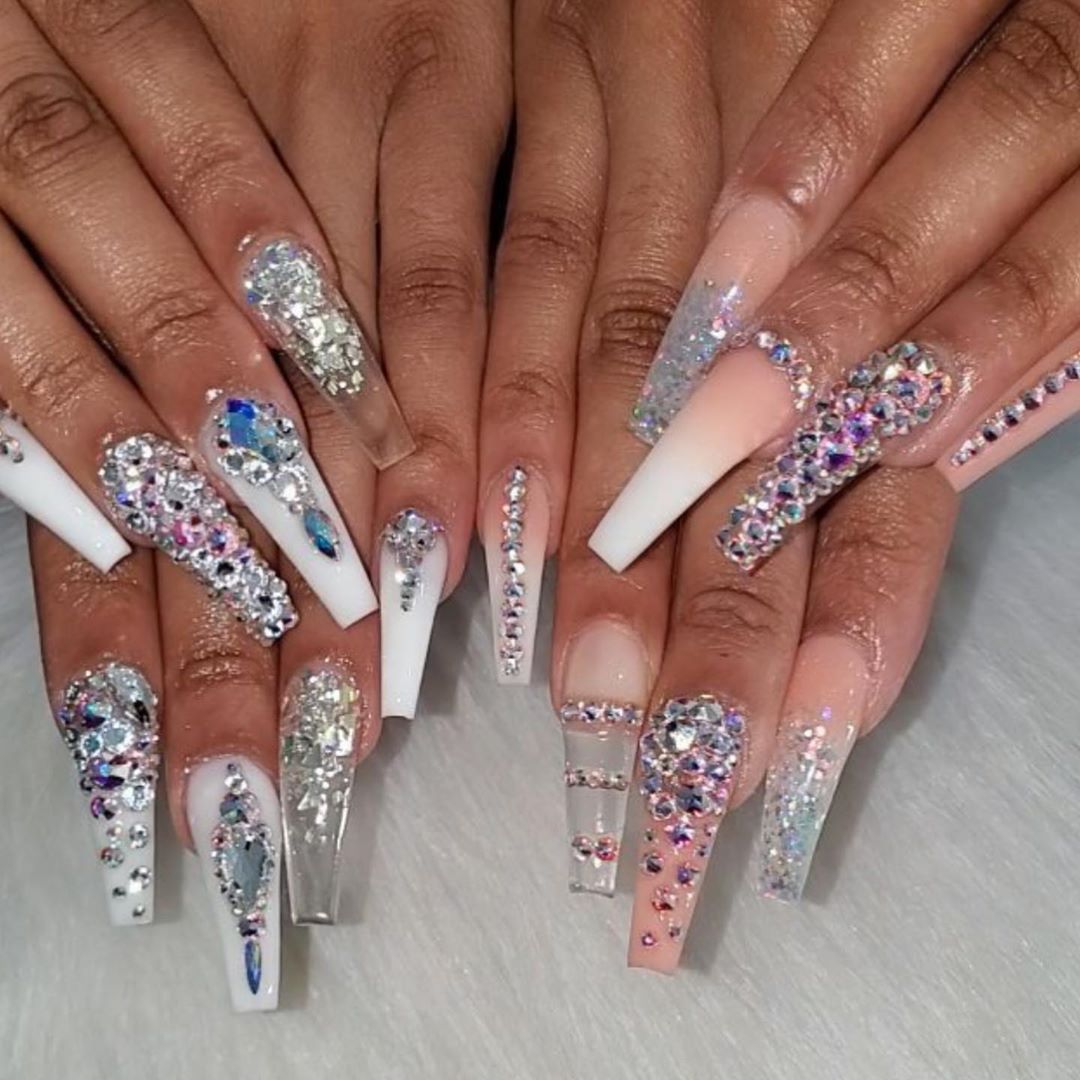 2 052 Likes 2 Comments Ashstasy Nails Ashstasy Nails On Instagram Creative Sets Clear Glitter Nails Nails Design With Rhinestones Winter Nails Acrylic