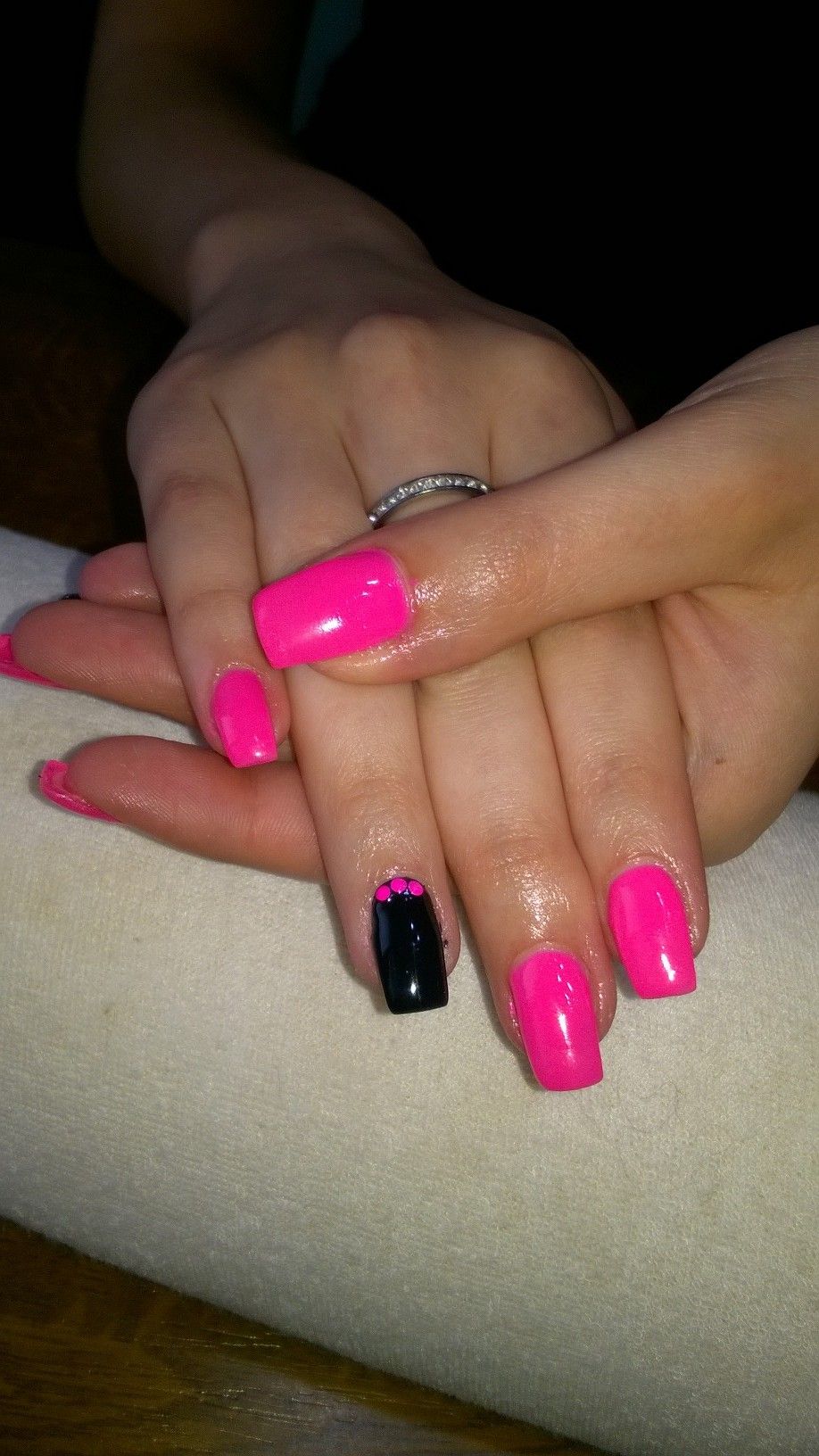 Neon Pink And Neon Glitter And Neon Pink Gel Nails Neon Pink Glitter