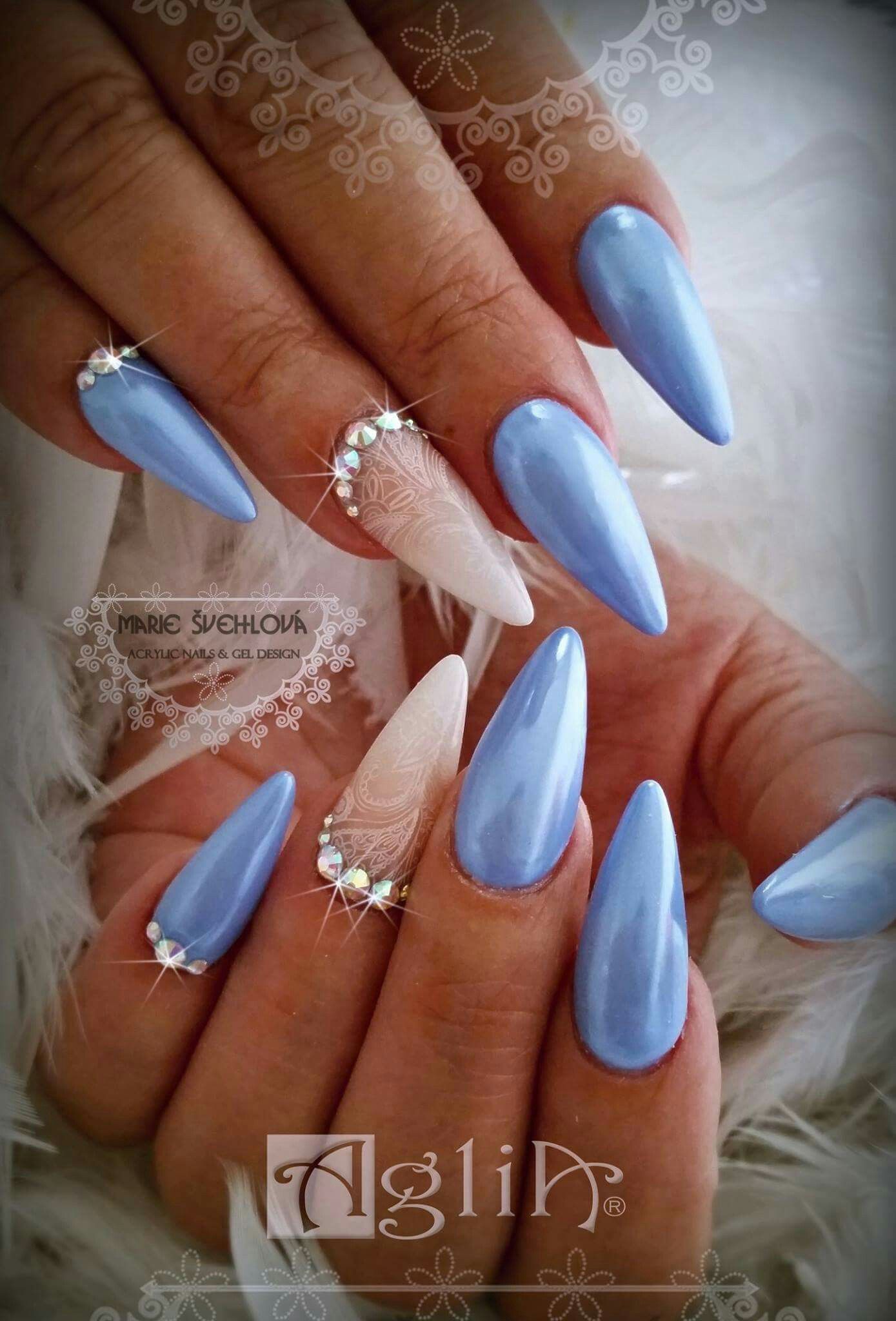 Acrylic Nails Gel Design Blue Nails Nehty Design