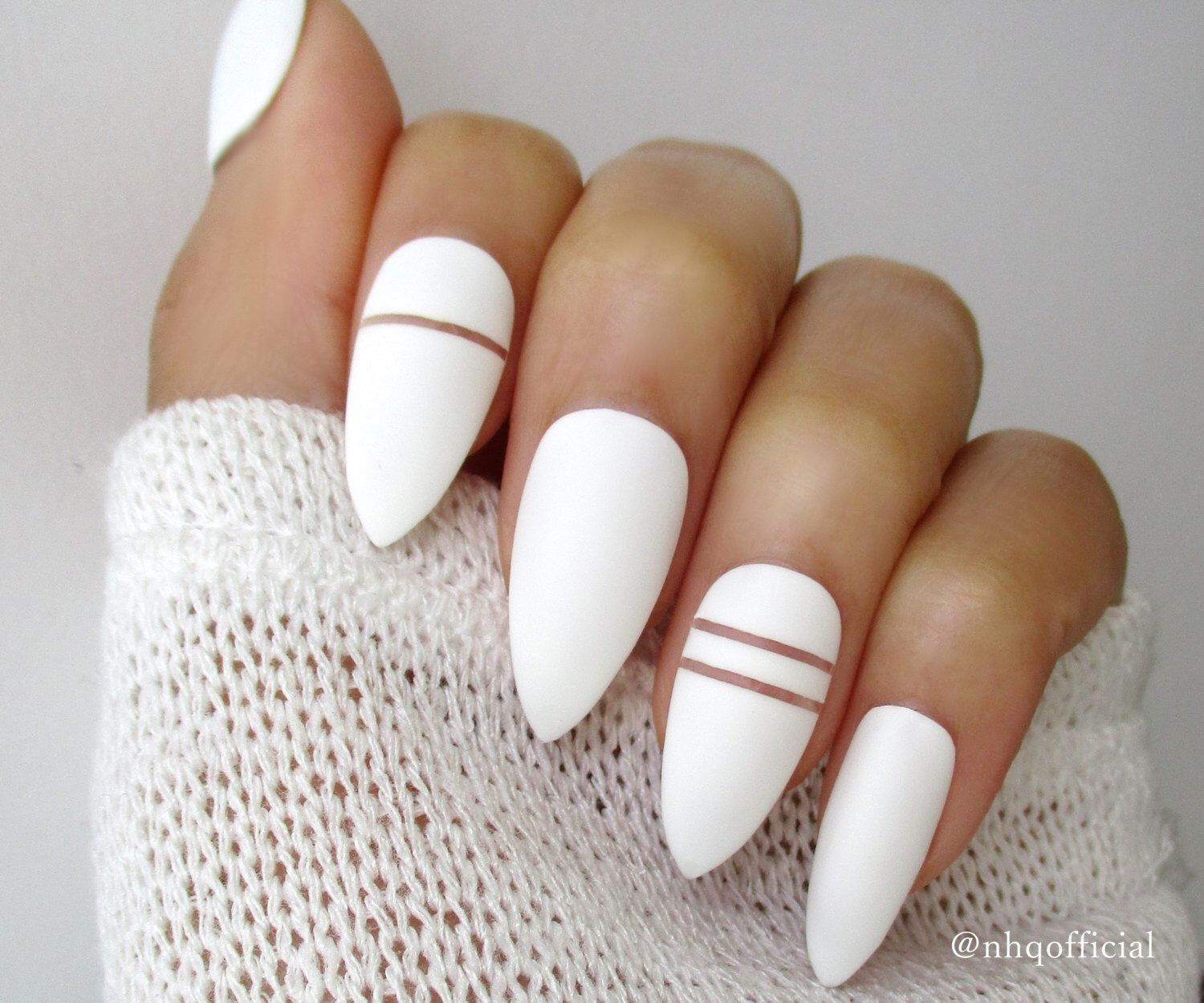 White Matte Stiletto Nails Almond Nails Fake Nails Press On Nails Negative Space By Nhqofficial On Etsy Https Www Et Bile Nehty Gelove Nehty