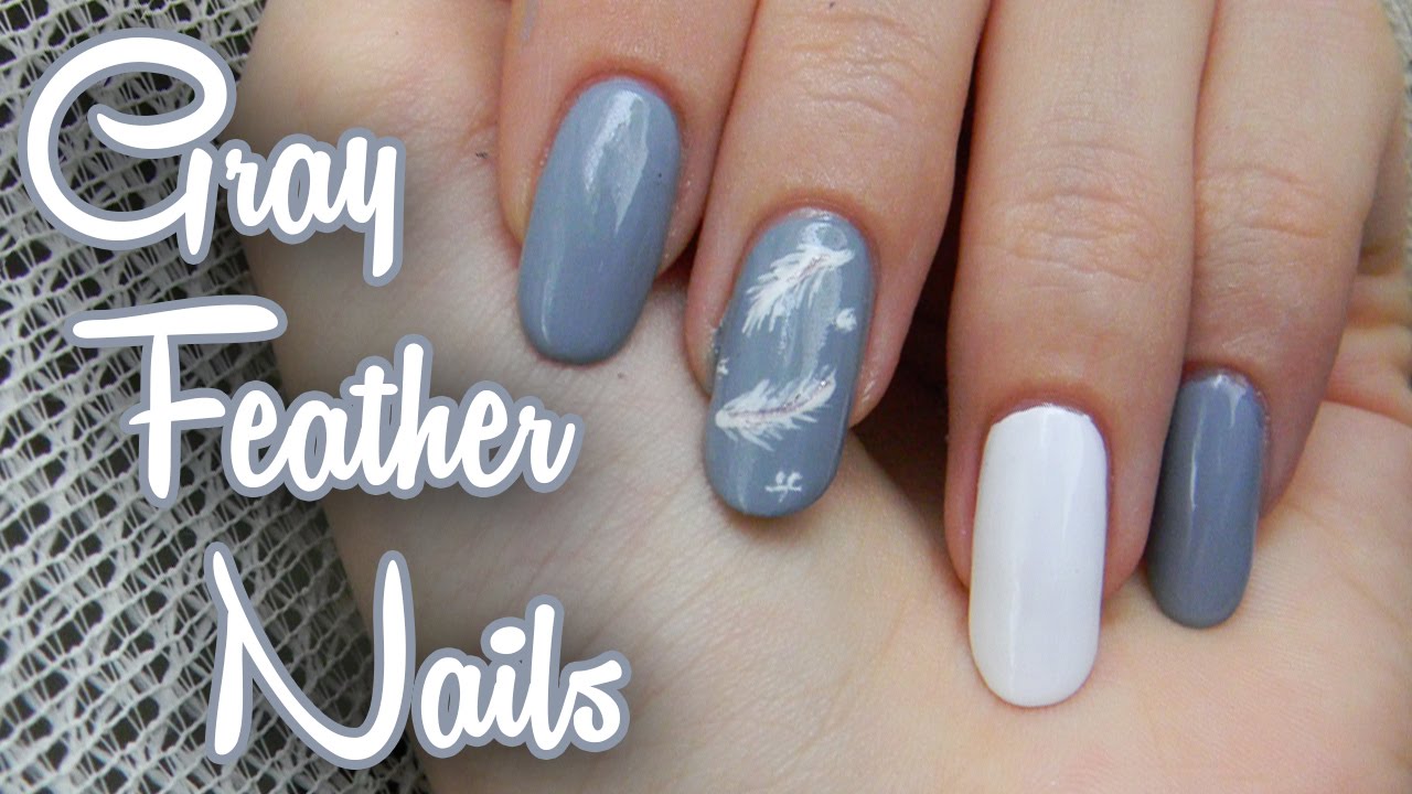Sive Nechty S Pierkami Gray Feather Nails Youtube