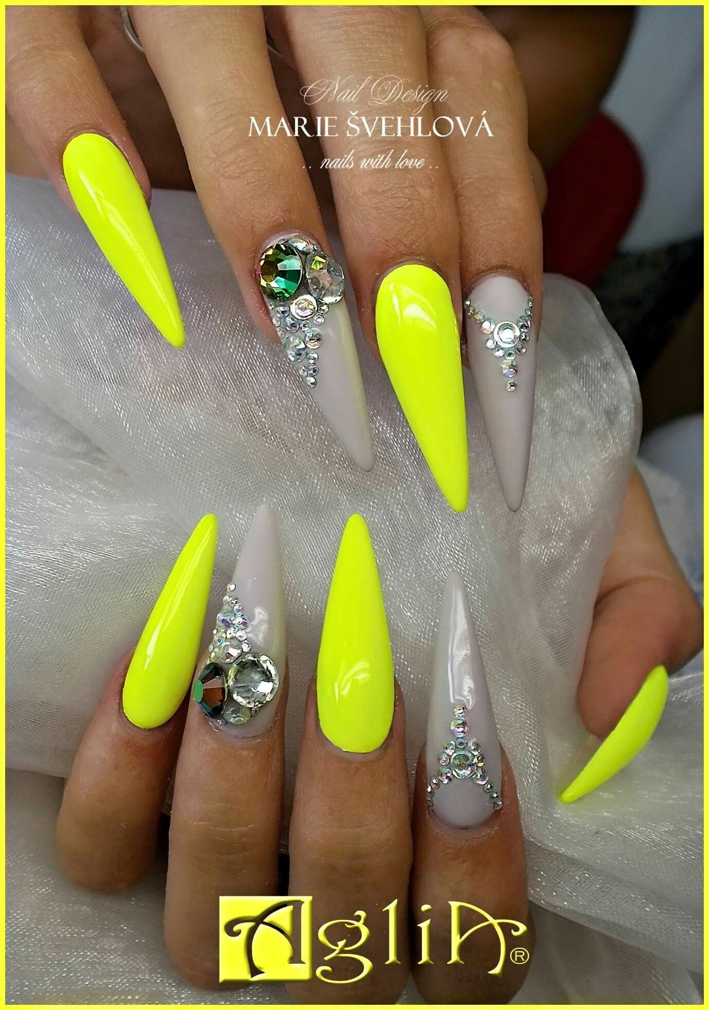 Acrylic Nails Gel Design Grey Yellow Nails Nehty